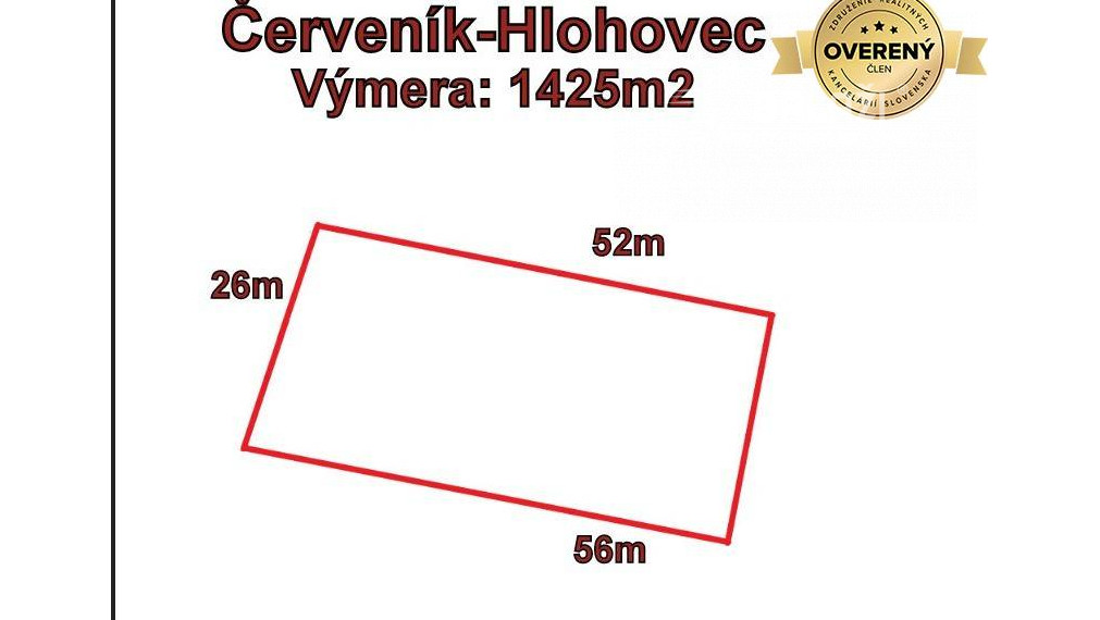 HLOHOVEC - ČERVENÍK pozemok vhodný na IBV 1425m2