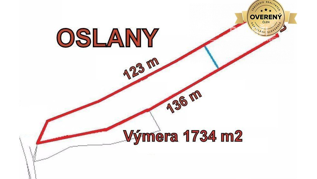 OSLANY, pozemok 1734 m2,  okr. Prievidza