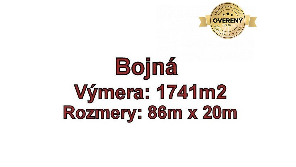 BOJNÁ - MALÉ DVORANY, pozemok 1741 m2, okr. Topoľčany